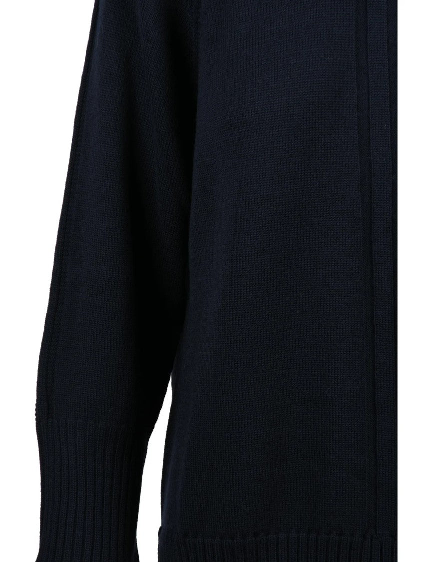 Alpha Studio Classic High-Neck Turtleneck Sweater With Vertical Knit Detailing