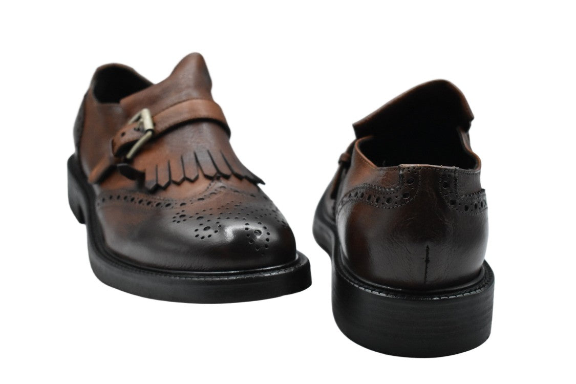 Ernesto Dolani Brown Leather Low-Cut Shoes With Fringed Flap