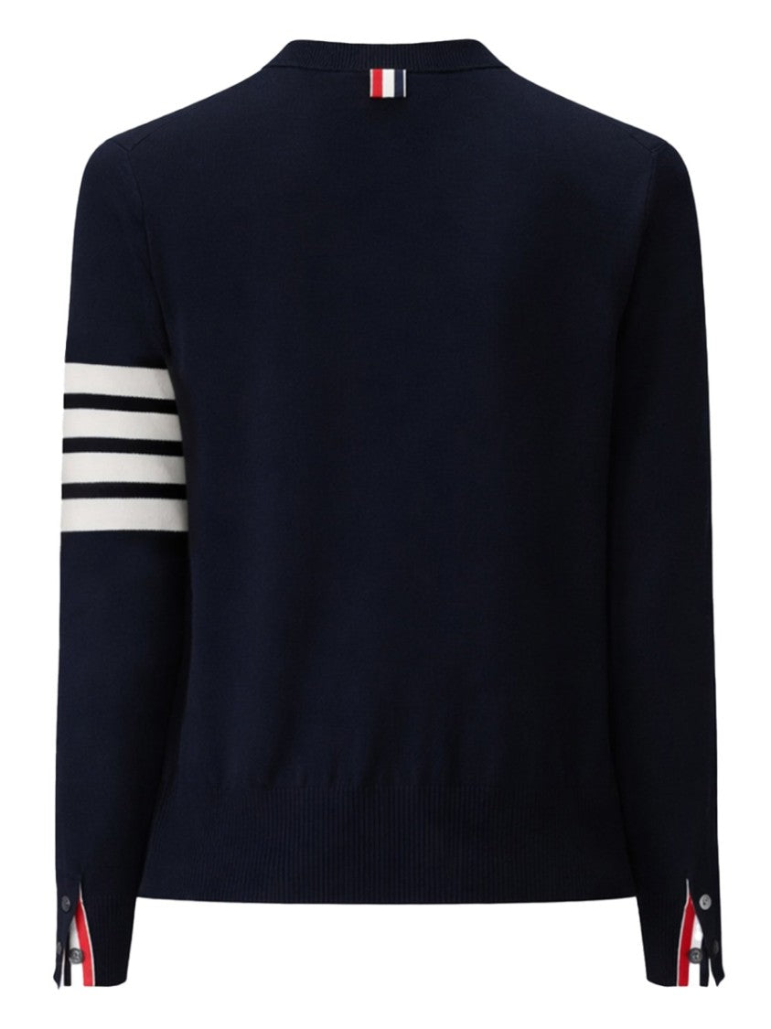 Thom Browne Black Virgin Wool Tricolor Tab Cardigan