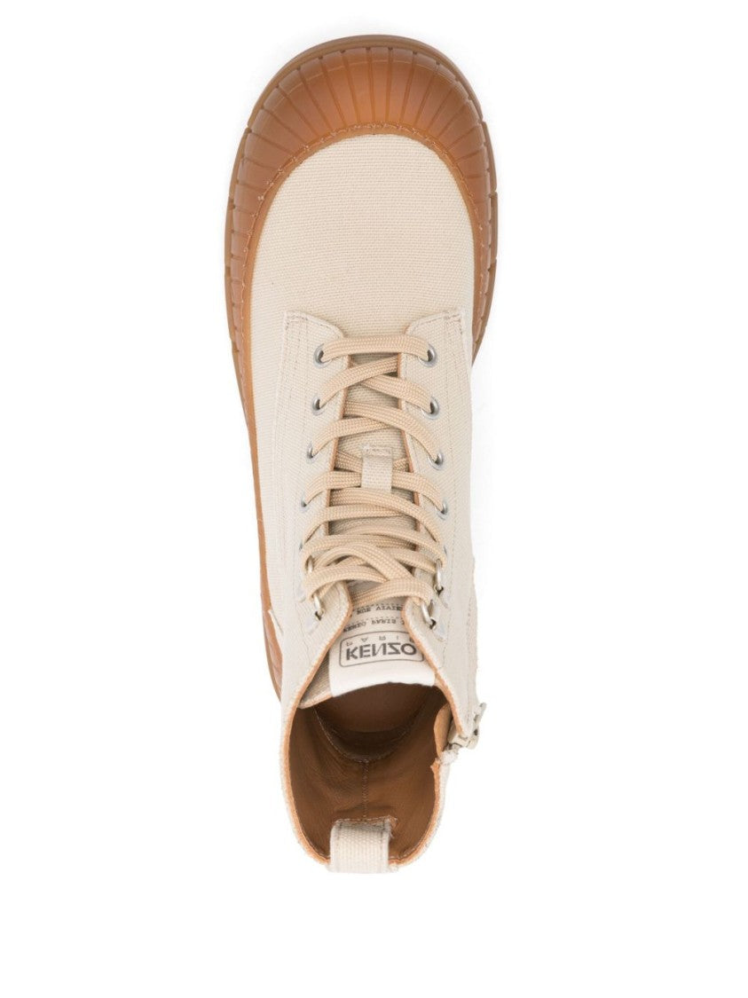 Kenzo Light Beige Lace-Up Rubber Boots