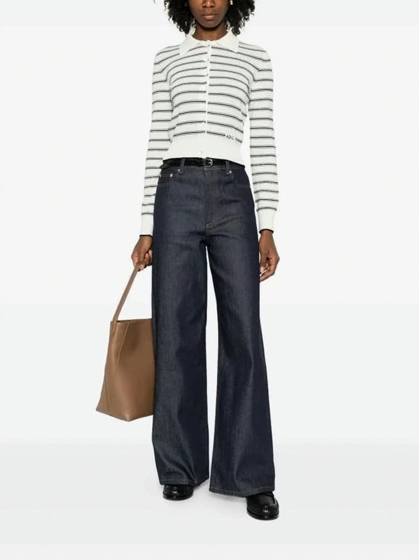 A.P.C. Cropped Cardigan With Classic Collar And Ribbed Finish