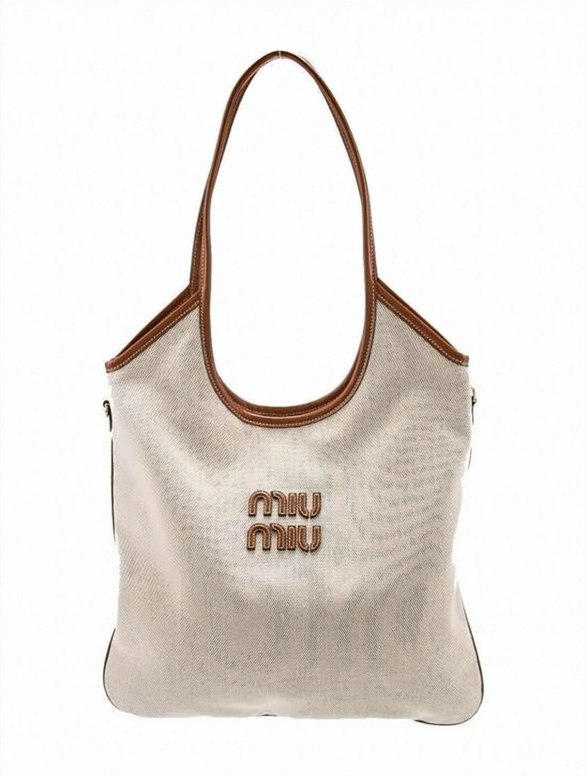 Miu Miu Canvas Shoulder Bag With Linen Lining