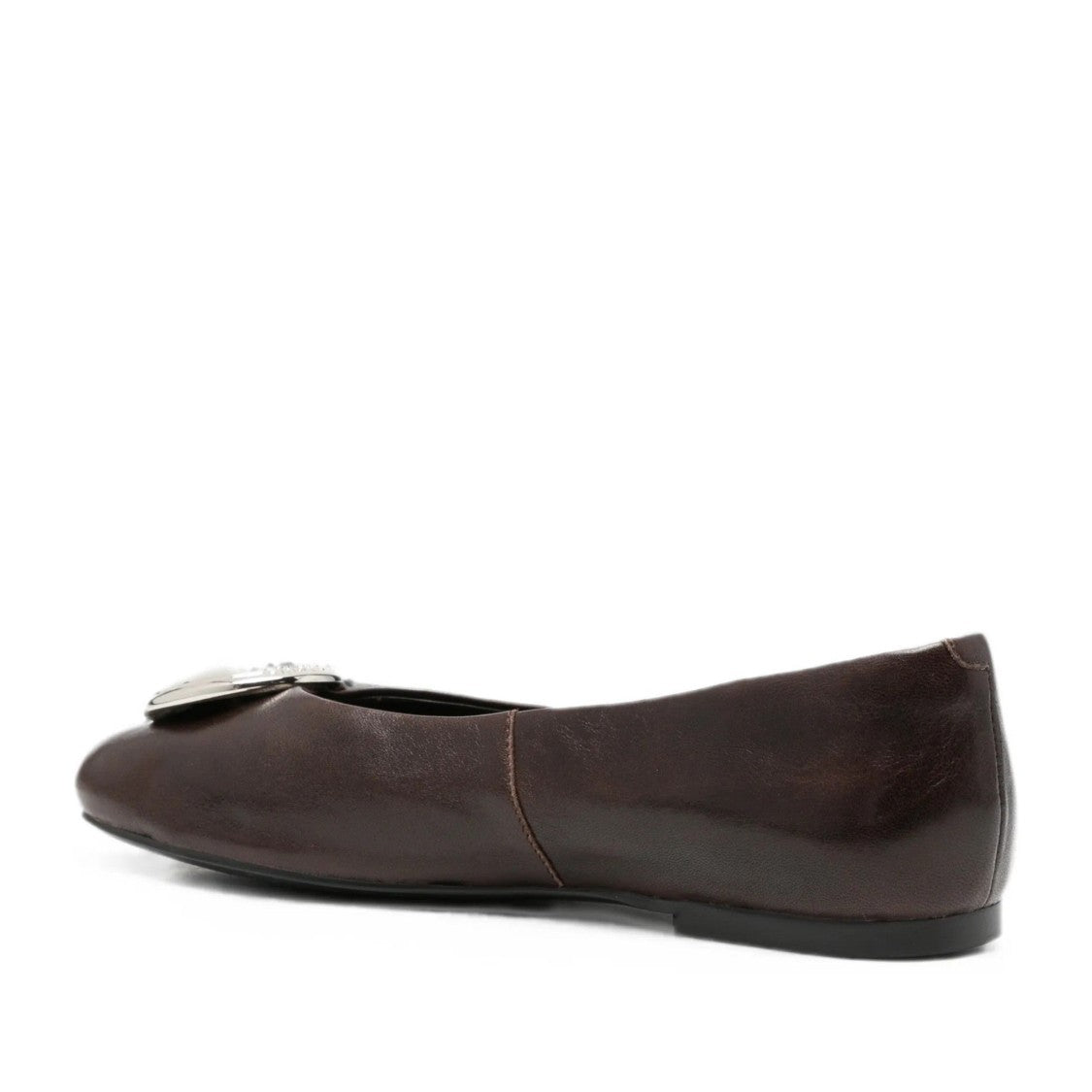 Adrianna Feretti Brown Silver Embellishment Leather Flats