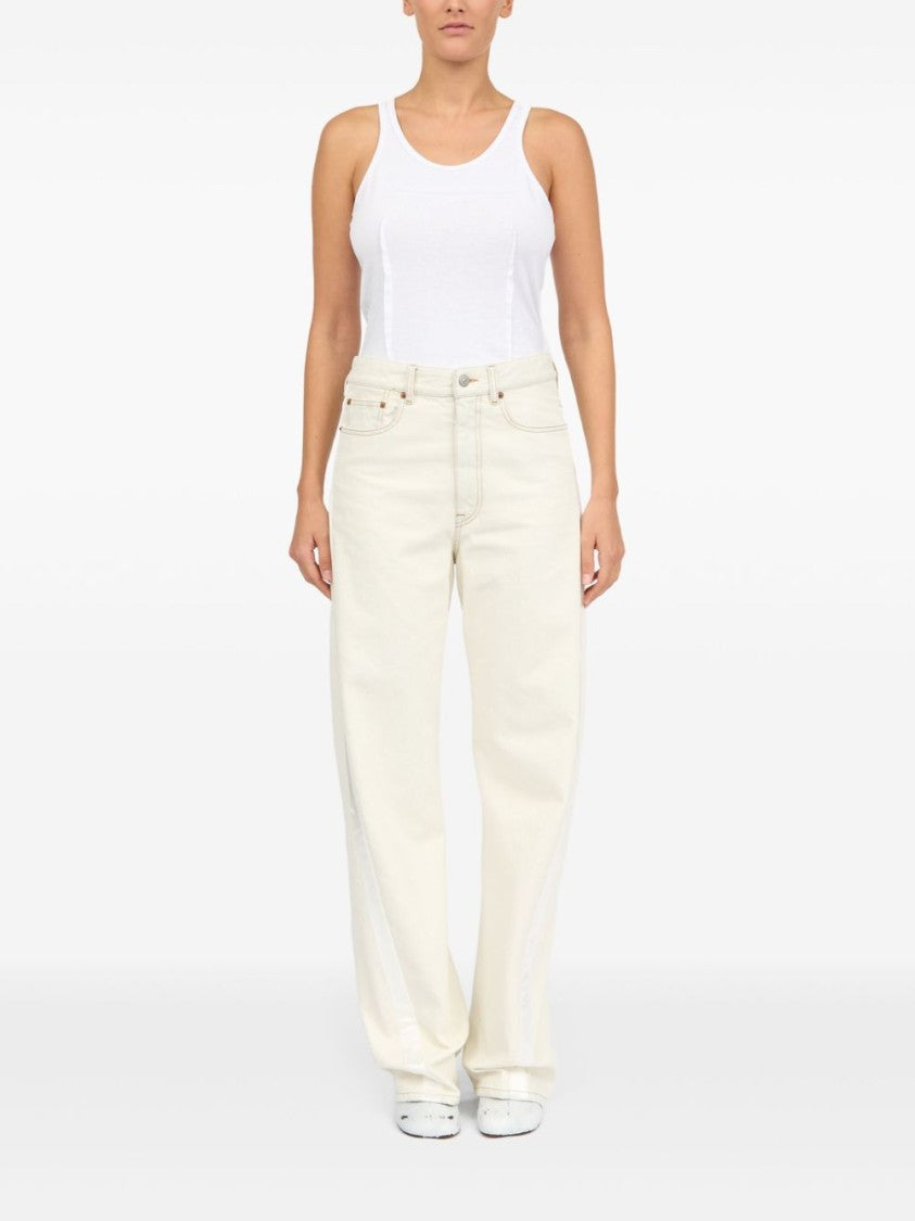 Mm6 By Maison Margiela High-Waisted White Jeans With Subtle Sheen
