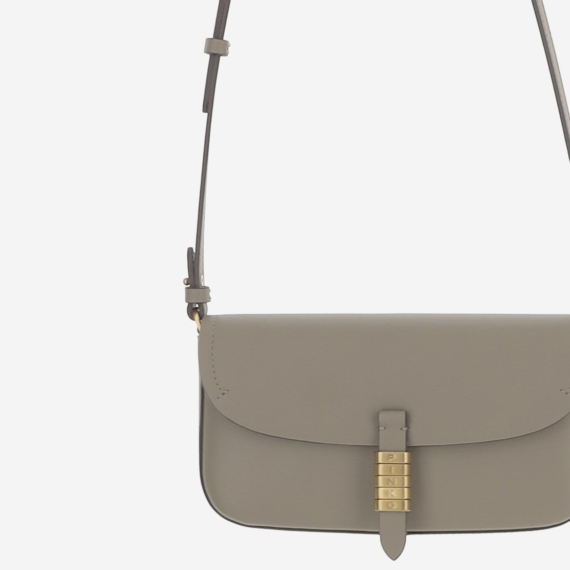 Pinko Rectangular Taupe Leather Bag With Flap Closure