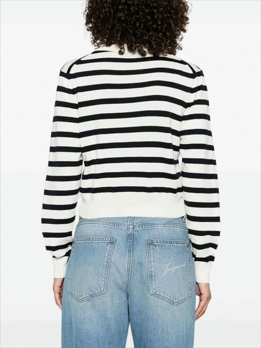 A.P.C. Cropped Black And White Striped Cardigan
