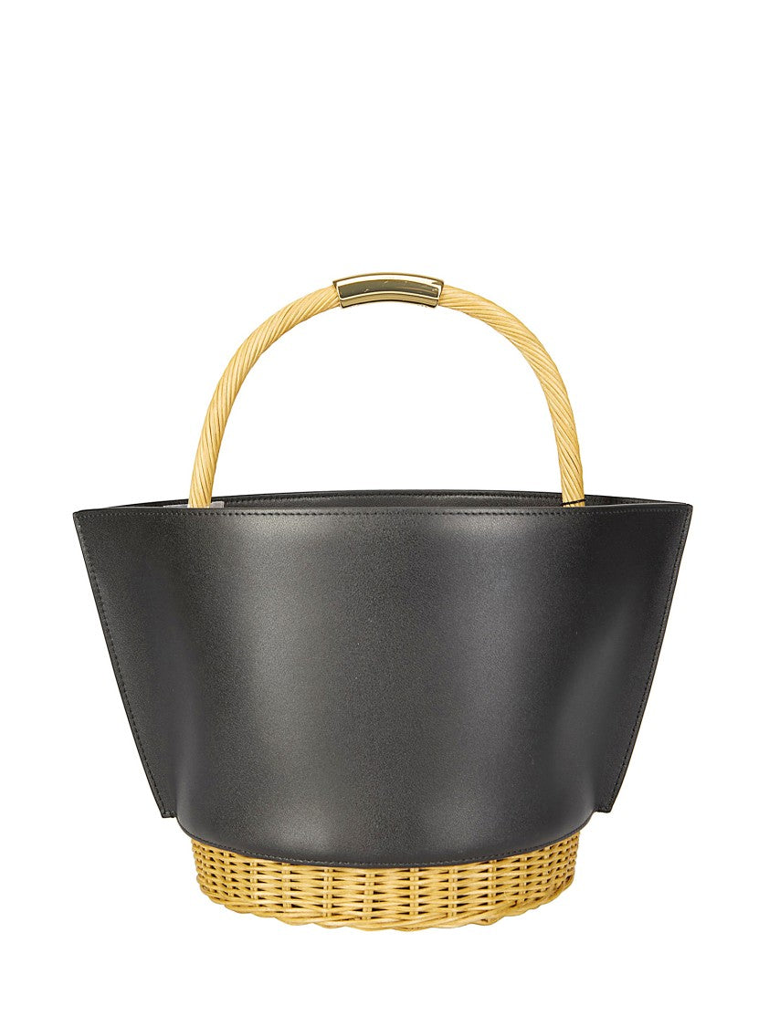 Sacai Medium Basket With Leather Base And Woven Rattan Sides
