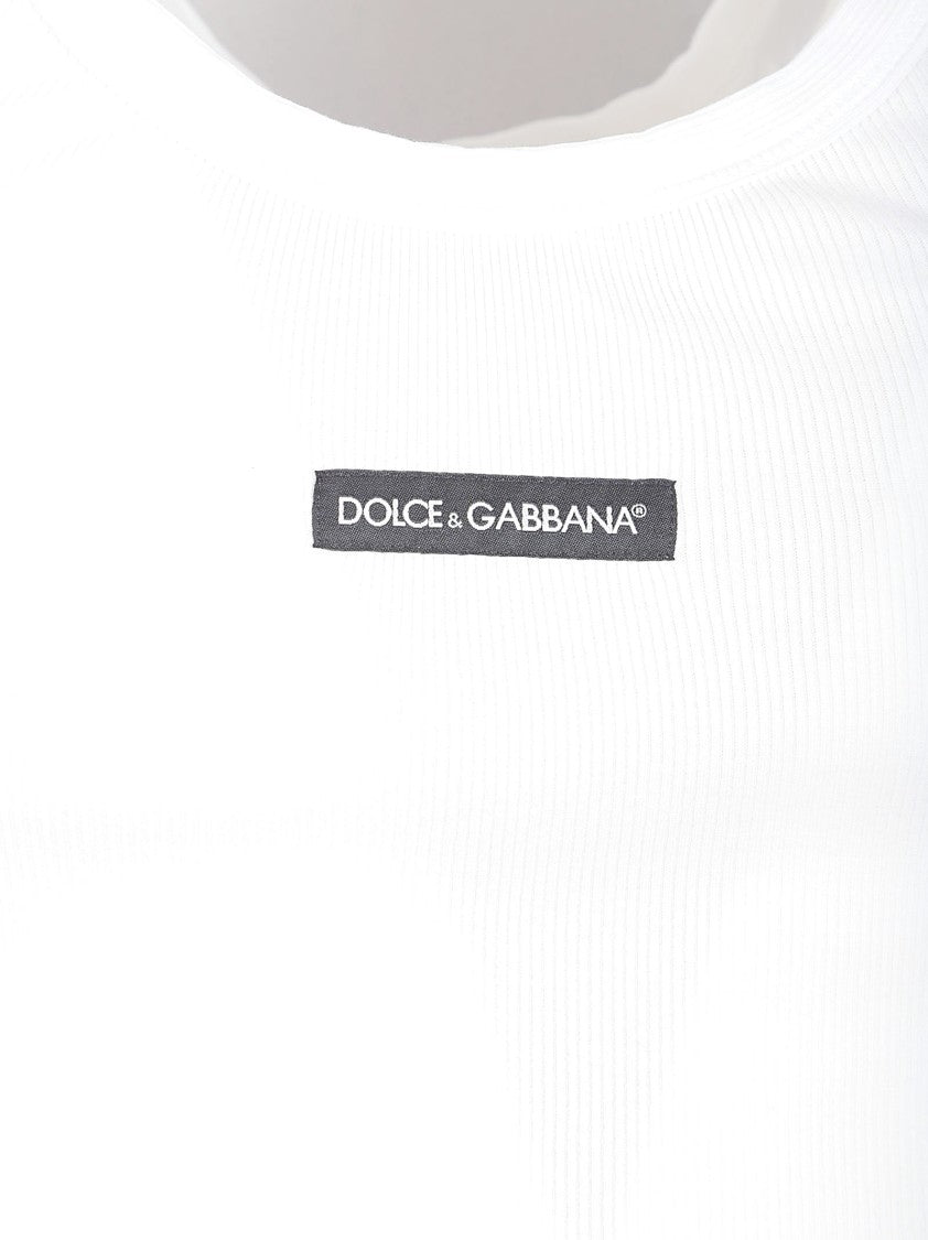 Dolce & Gabbana Straight Neckline Sleeveless Ribbed Top With Text Patch