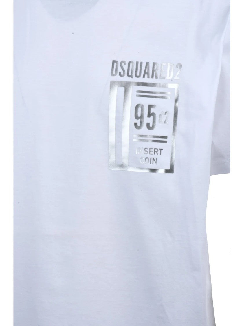Dsquared2 Classic White Crew Neck Cotton T-Shirt With Metallic Detail