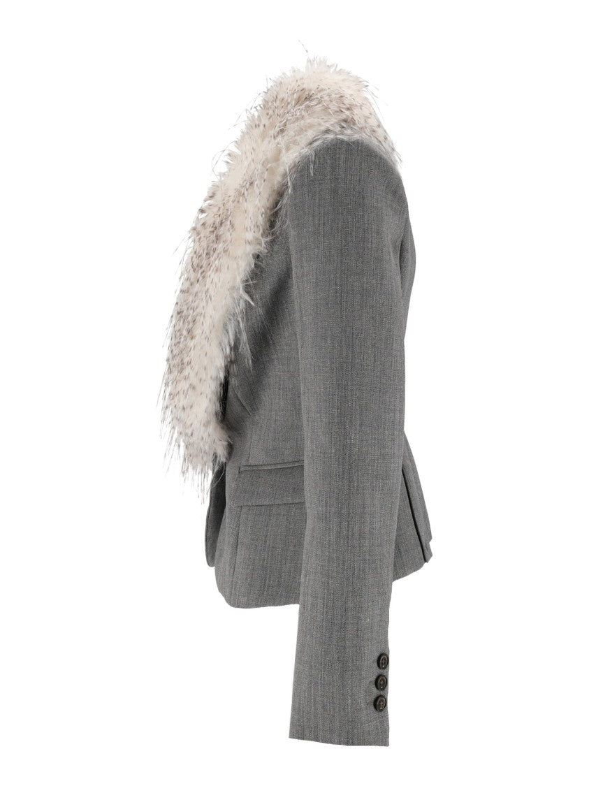 Elisabetta Franchi Virgin Wool Fur Collar Tailored Jacket