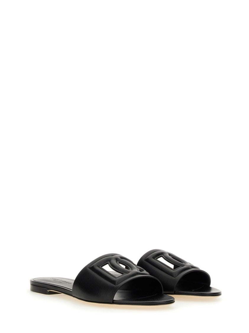 Dolce & Gabbana Black Leather Slide Sandals