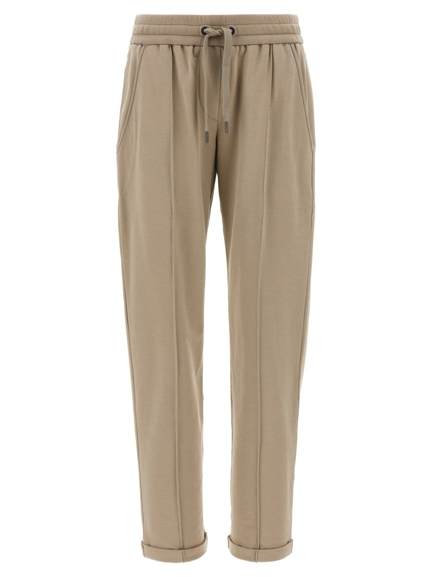 Brunello Cucinelli Brushed Cotton Joggers With Monile Detail