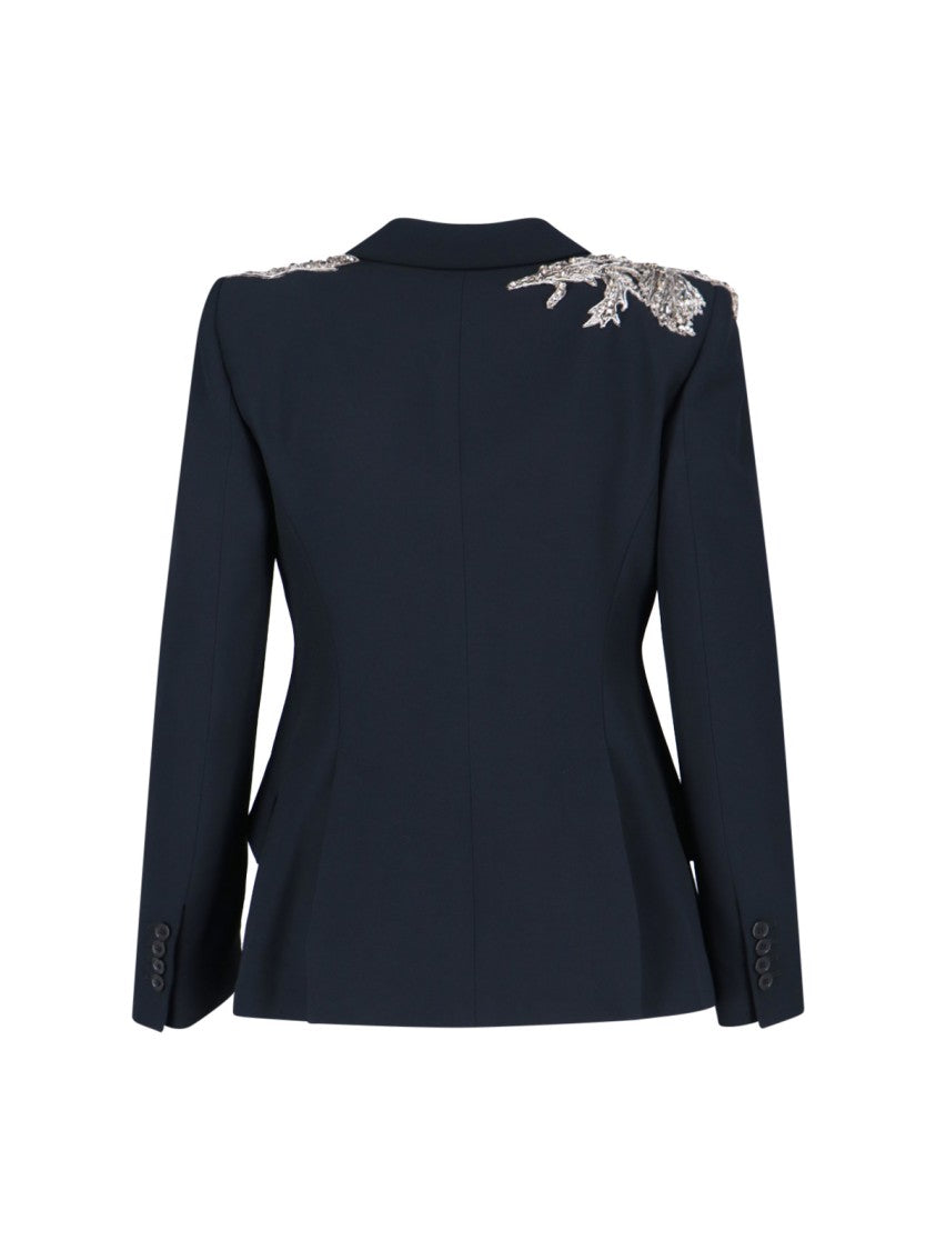 Alexander Mcqueen Embellished Single-Breasted Blazer – Navy