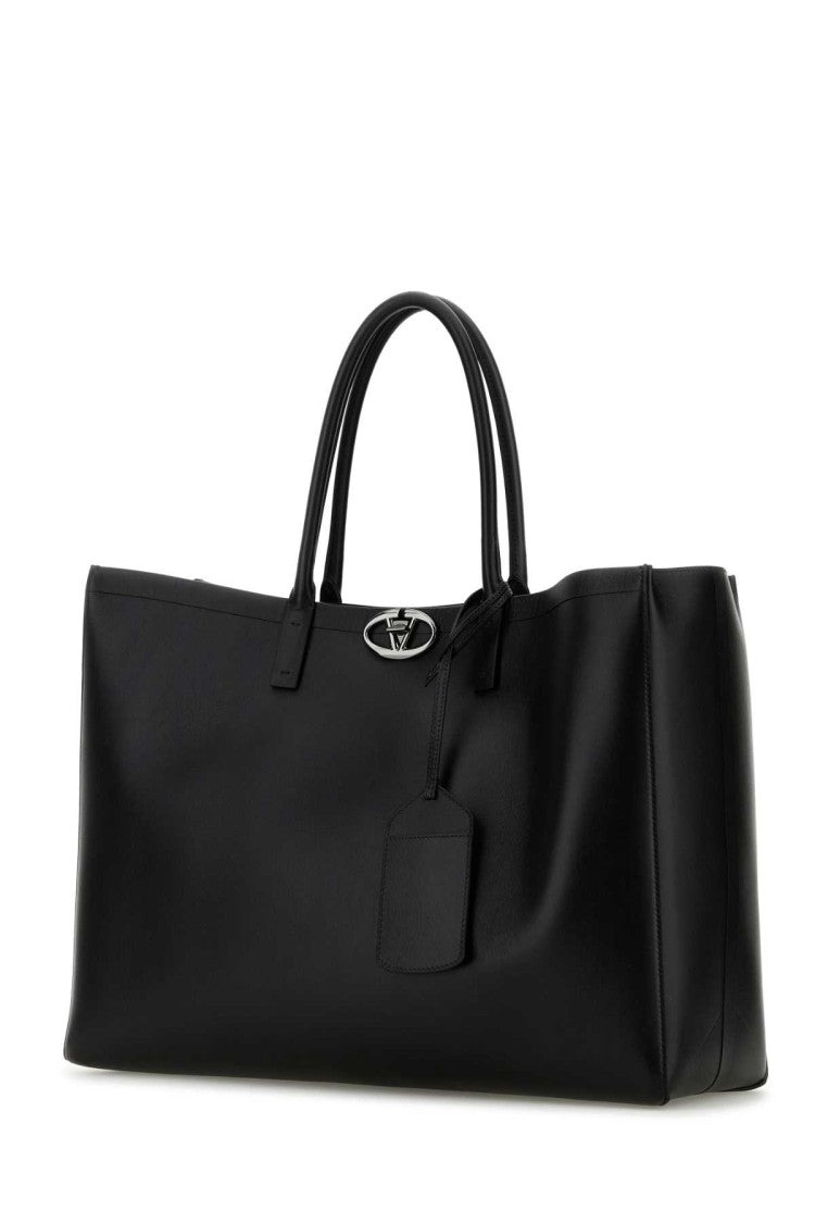 Valentino Garavani Black Leather Vlogo Shopping Bag