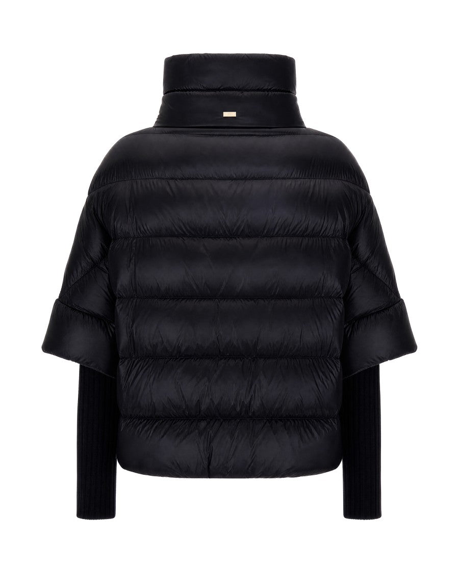 Herno Black High-Collar Engraved Button Nylon Down Jacket