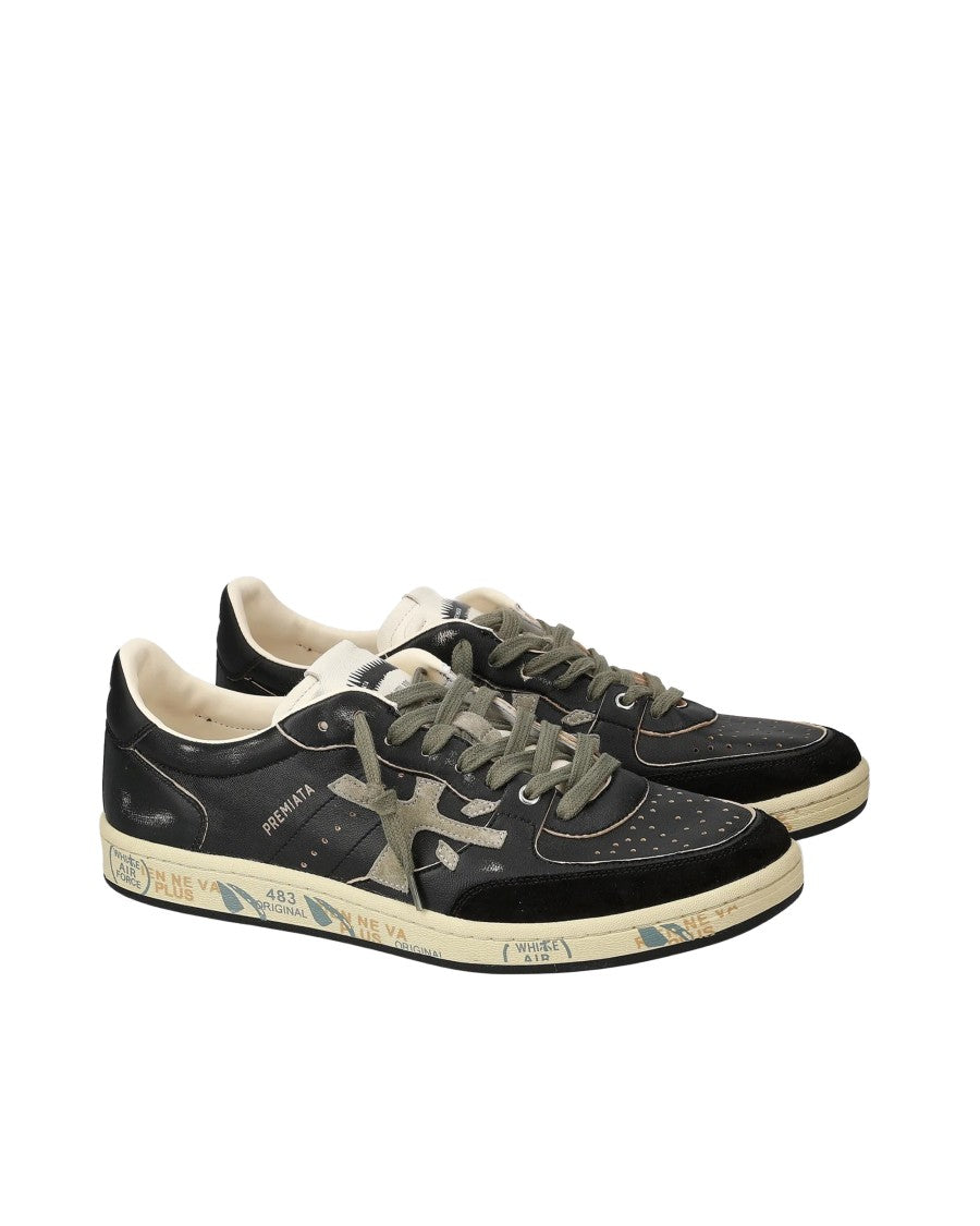 Premiata Black Bsktclay Leather Suede Sneakers