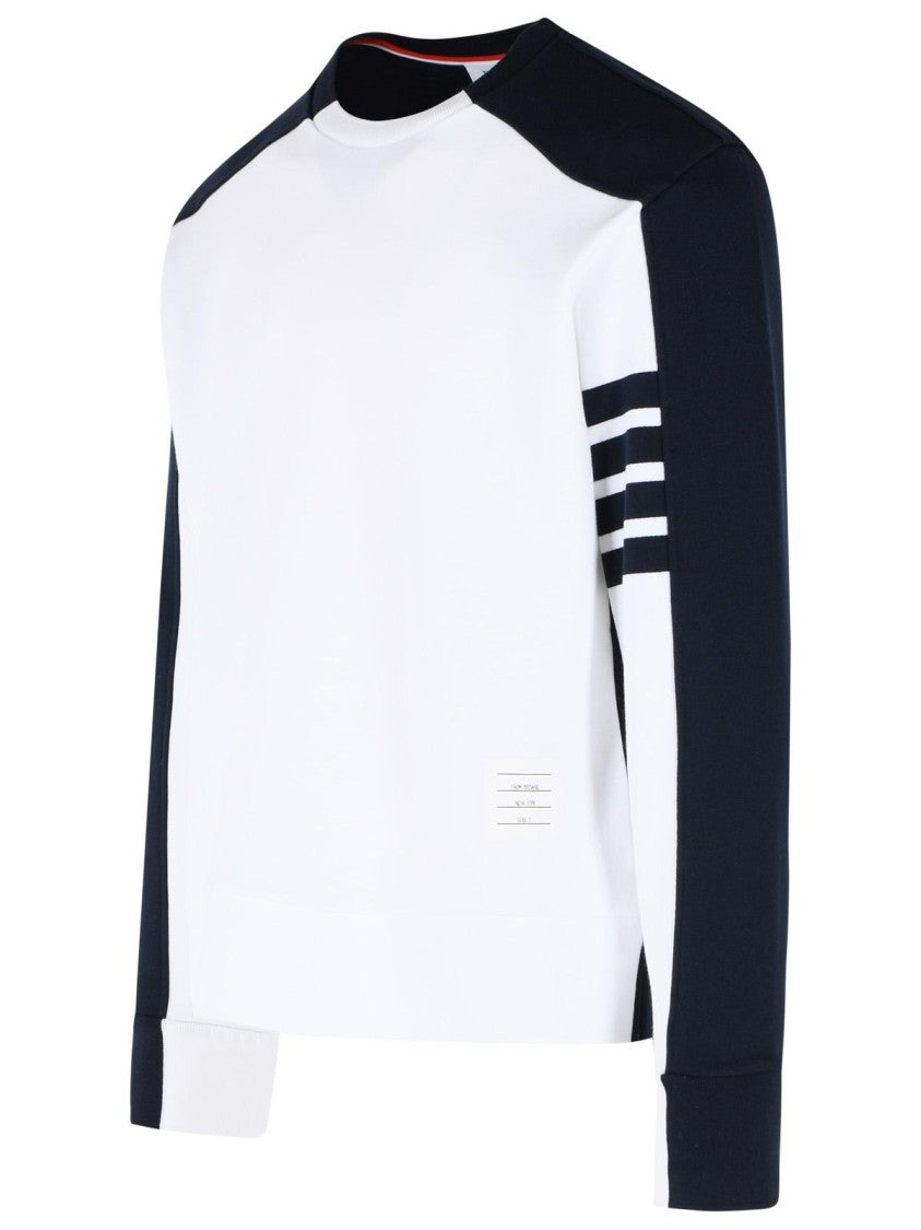 Thom Browne 'Colorblock 4 Bar' White And Blue Cotton Sweatshirt