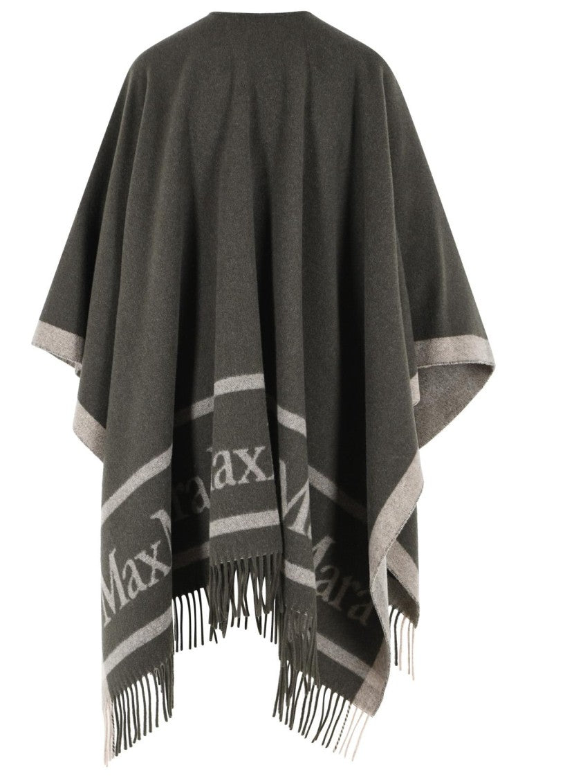 Max Mara 'Hilde' Green Jacquard Wool Poncho