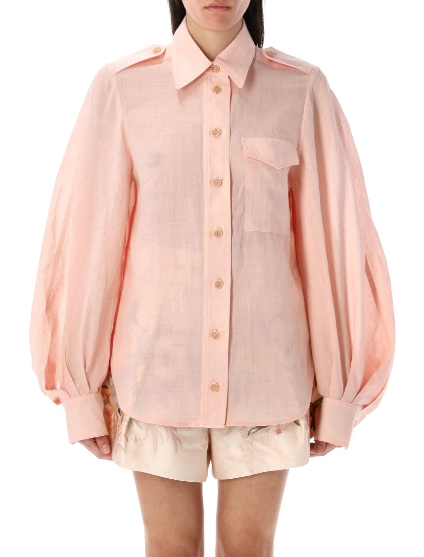 Zimmermann Pink Utility Shirt With Blouson Sleeves