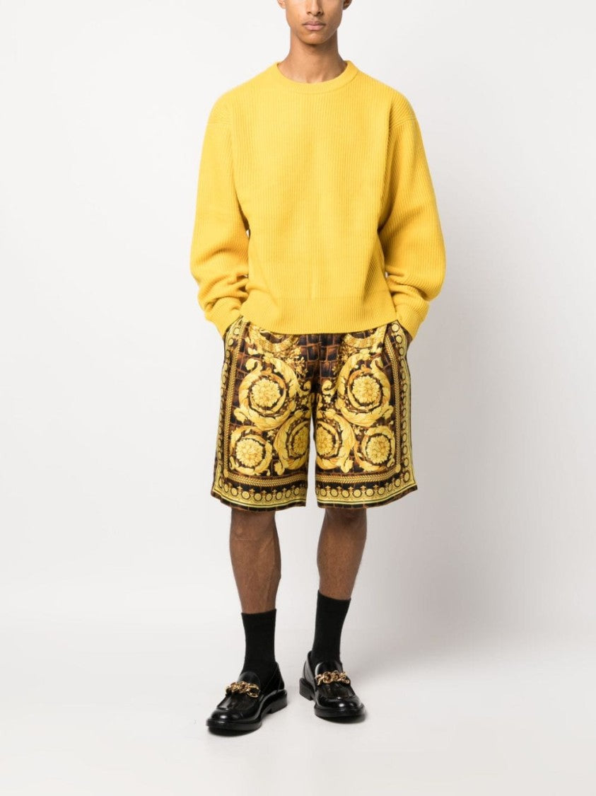 Versace Barocco-Print Silk Shorts With Gold-Tone Accents