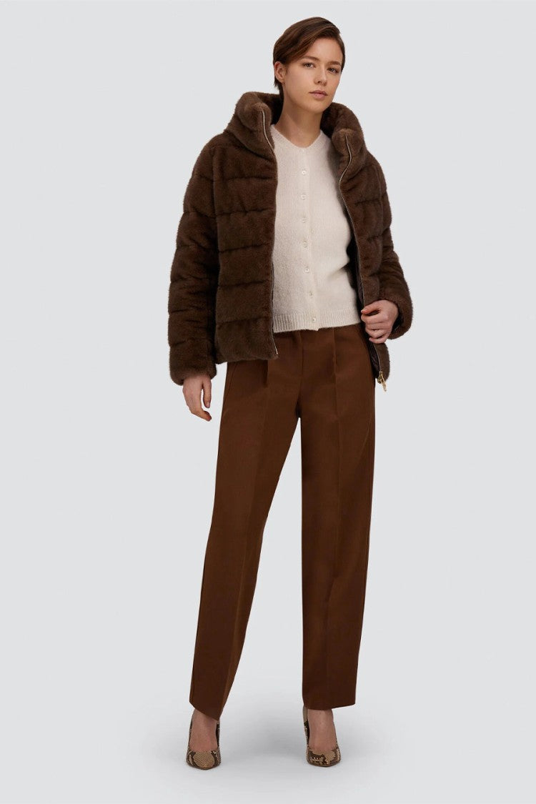 Herno Brown Polyester Faux-Fur Stand-Collar Puffer Jacket
