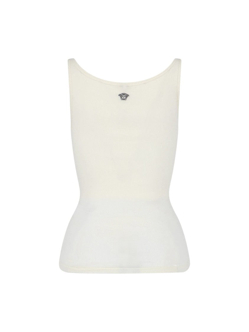 Versace Cream Ribbed Medusa Wool Top