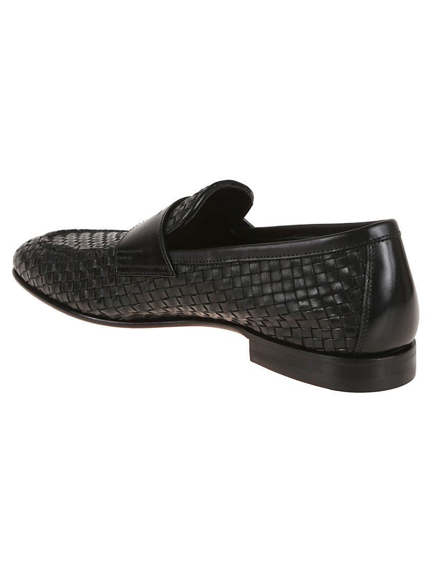 Santoni Woven Leather Loafers With Low Profile Design
