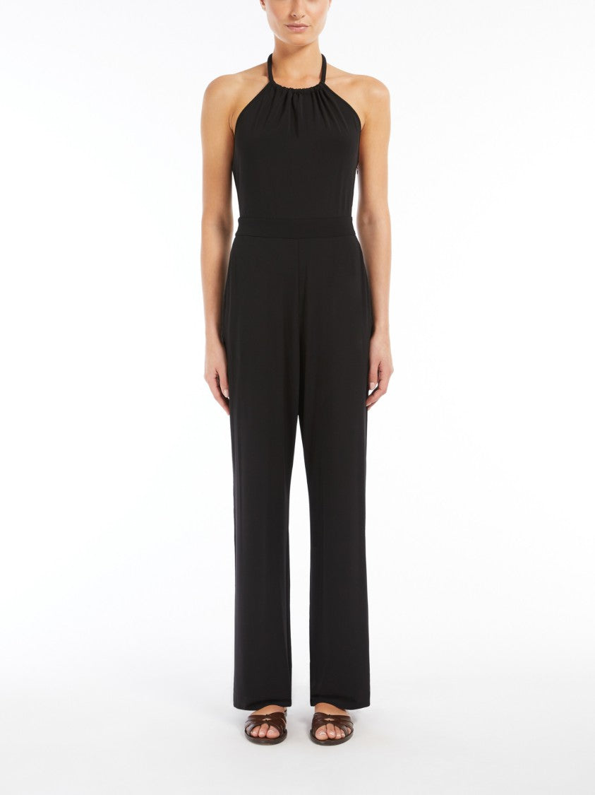 Max Mara Gathered Halter Neck Black Jersey Jumpsuit