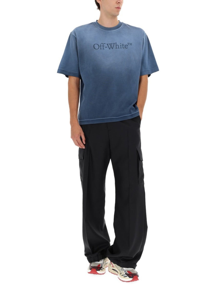 Off-White Relaxed-Fit Blue T-Shirt With Ribbed Details