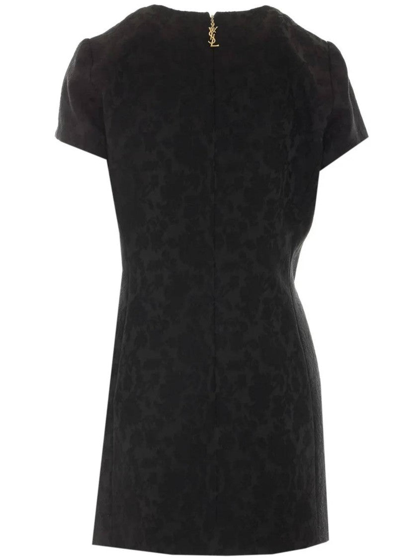 Saint Laurent Fitted Black Floral Jacquard Mini Dress