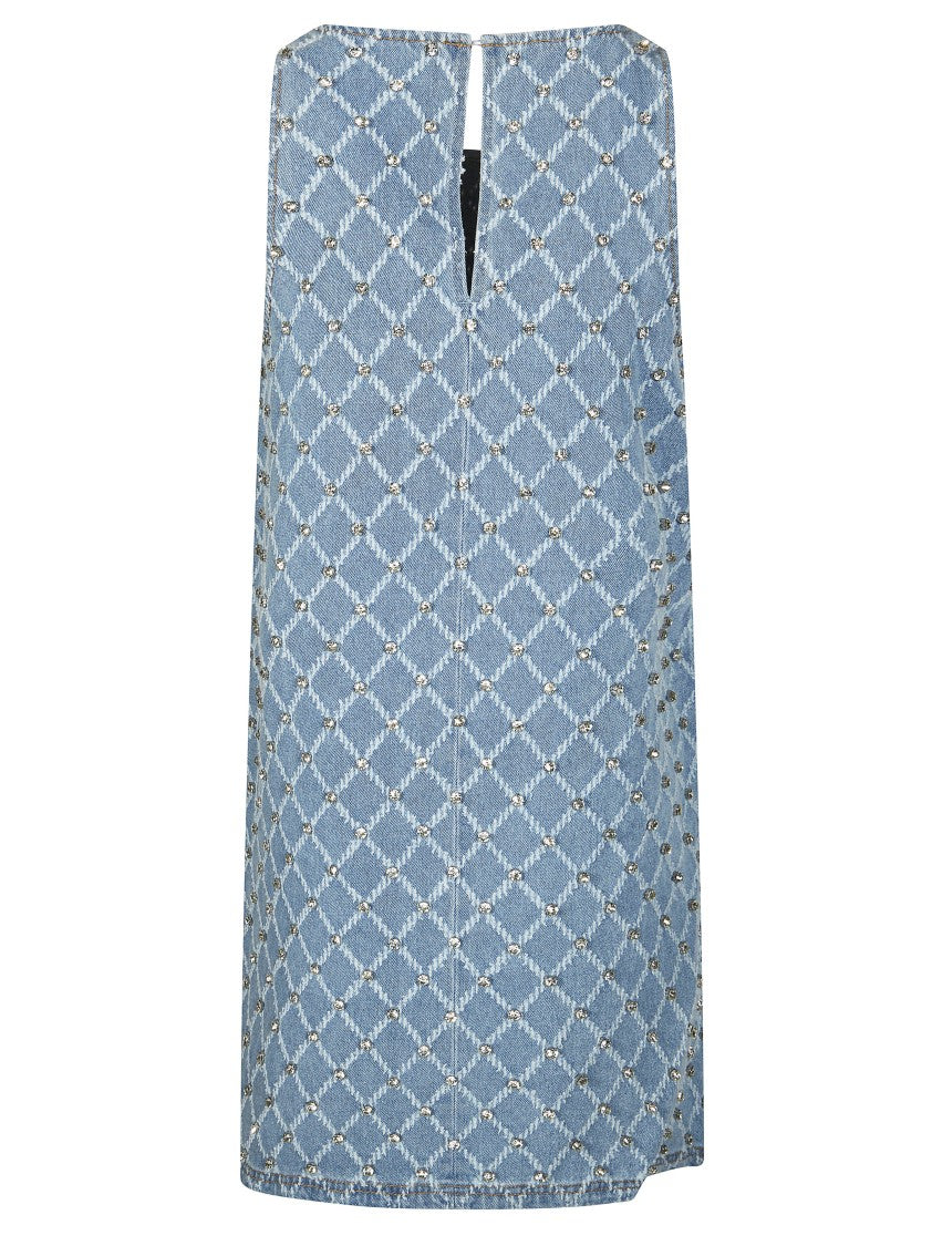Pinko Light Blue Amorino Diamond Denim Mini Dress
