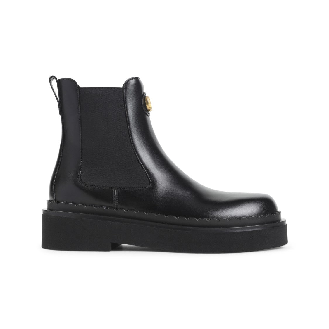 Valentino Garavani Black Leather Ankle Boots With Gold-Tone Logo