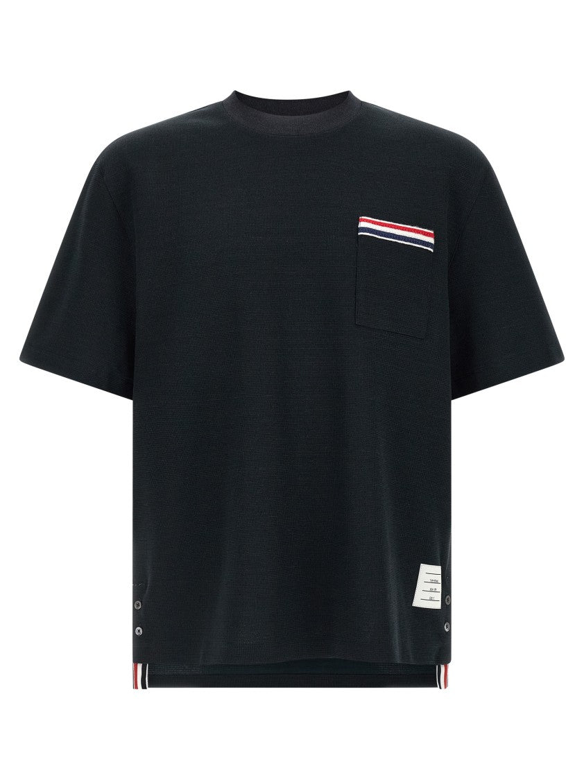 Thom Browne Textured Honeycomb Fabric T-Shirt With Grosgrain Ribbon Details