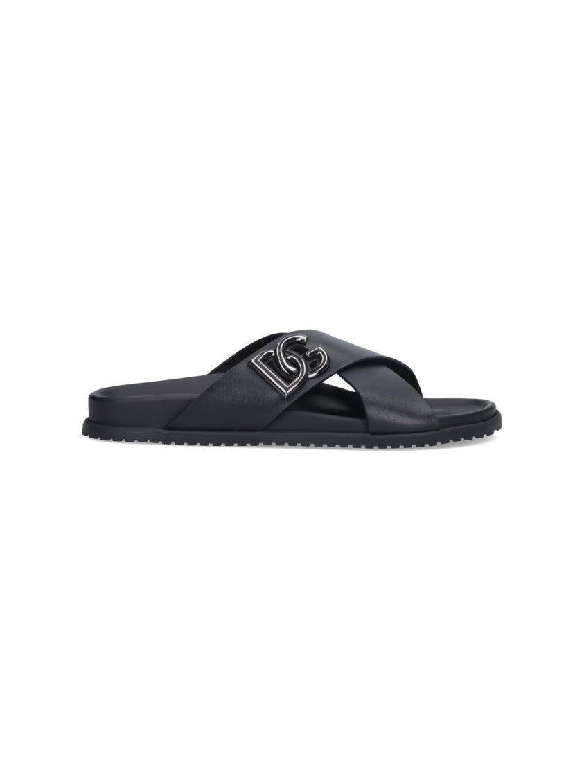 Dolce & Gabbana Logo Slide Sandals – Black