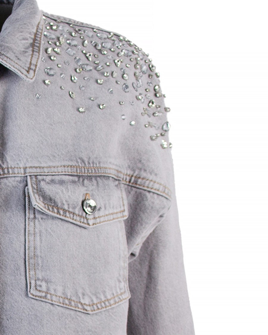 Liu Jo Grey Rhinestone Denim Jacket