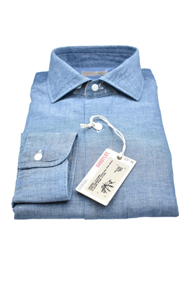Barba Blue Denim Comfortable Timeless Fit Shirt