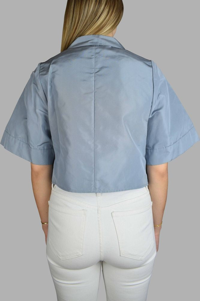 Prada Cropped Silk Top With Front Pockets