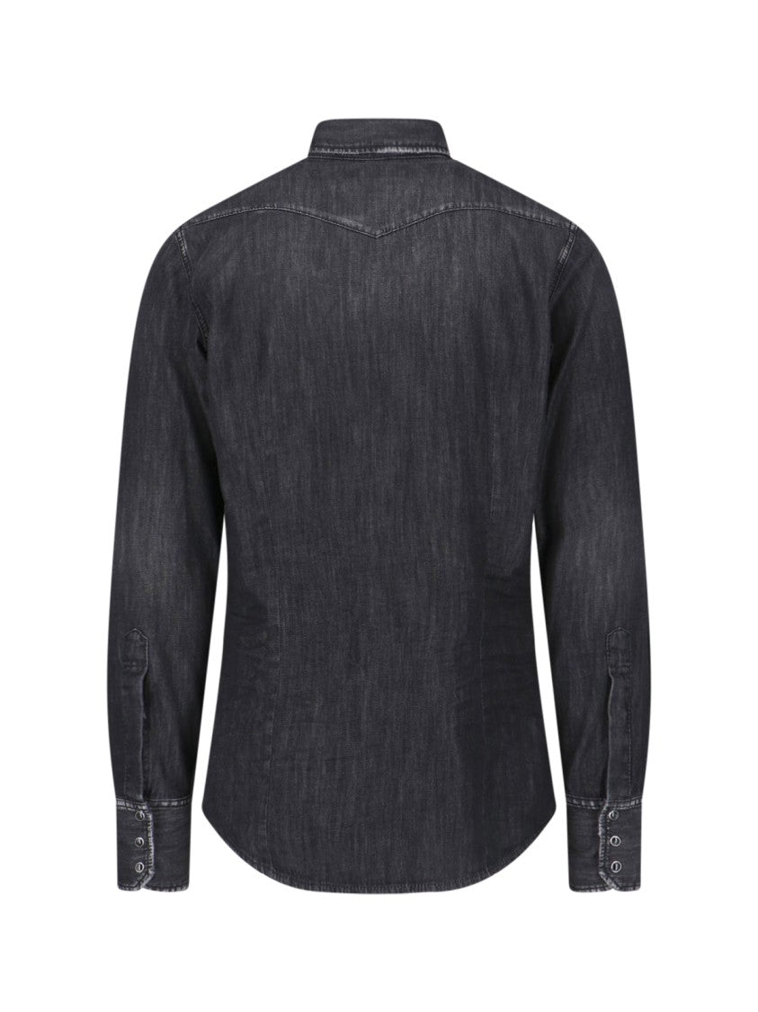Dsquared2 Black Vintage Classic Collar Denim Shirt
