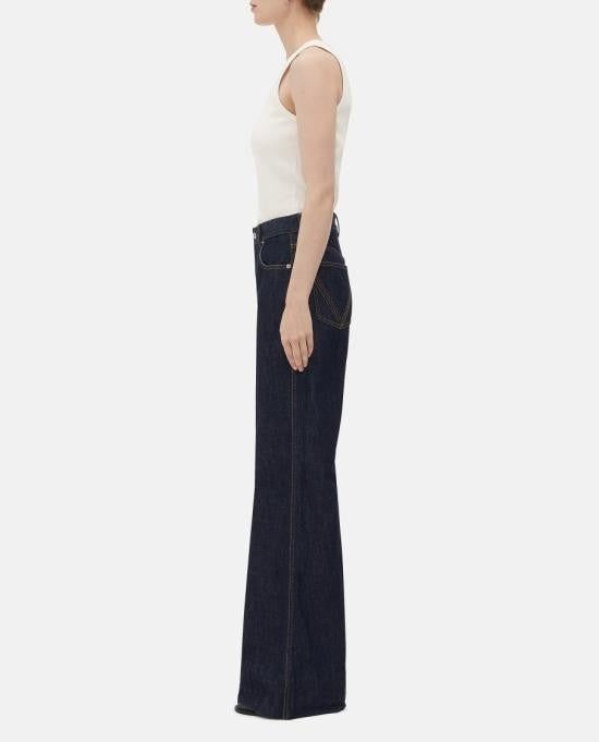 Bottega Veneta High-Waisted Wide-Leg Denim Pants With Textured Patch
