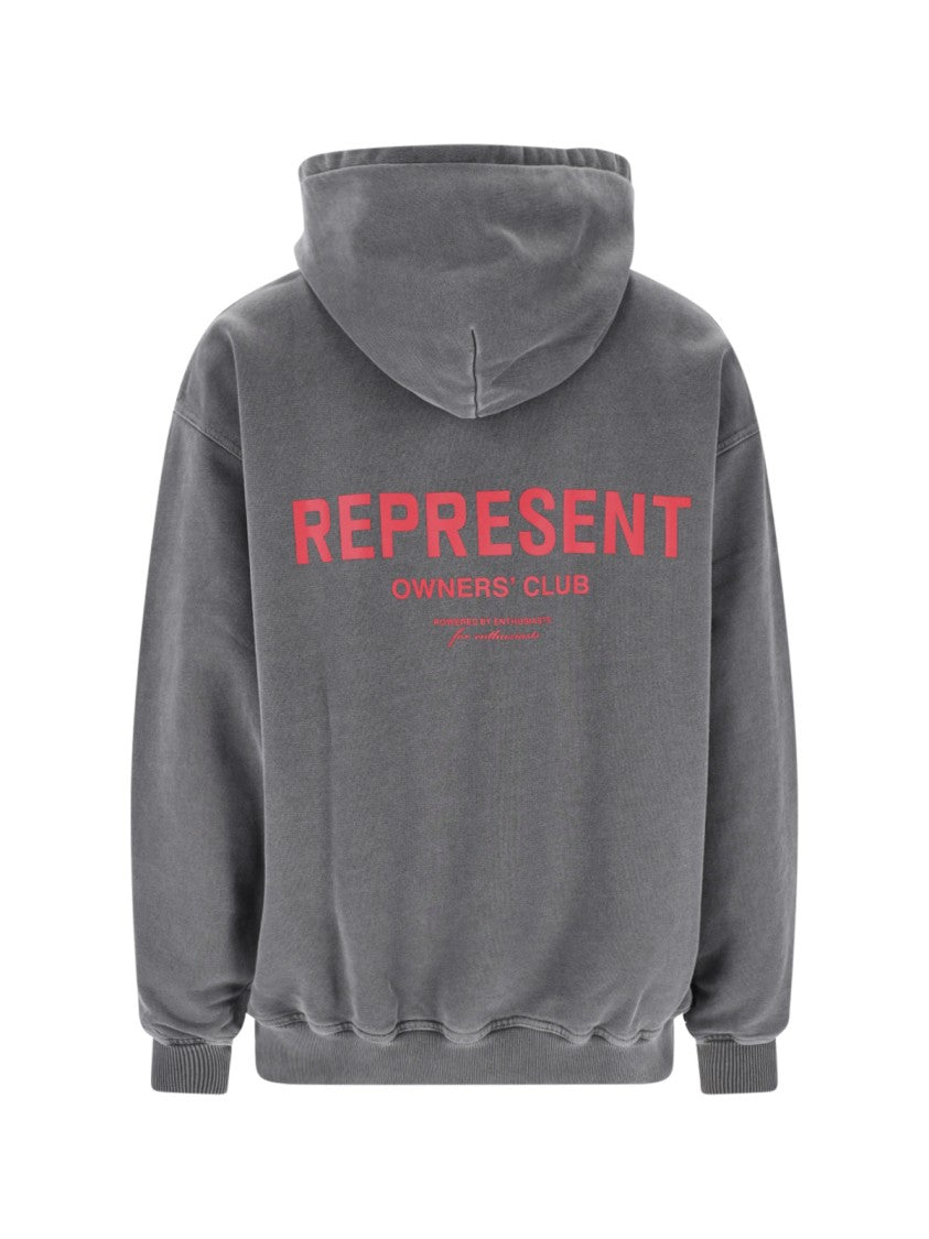 Represent Grey Contrast Logo Hoodie With Front Kangaroo Pocket