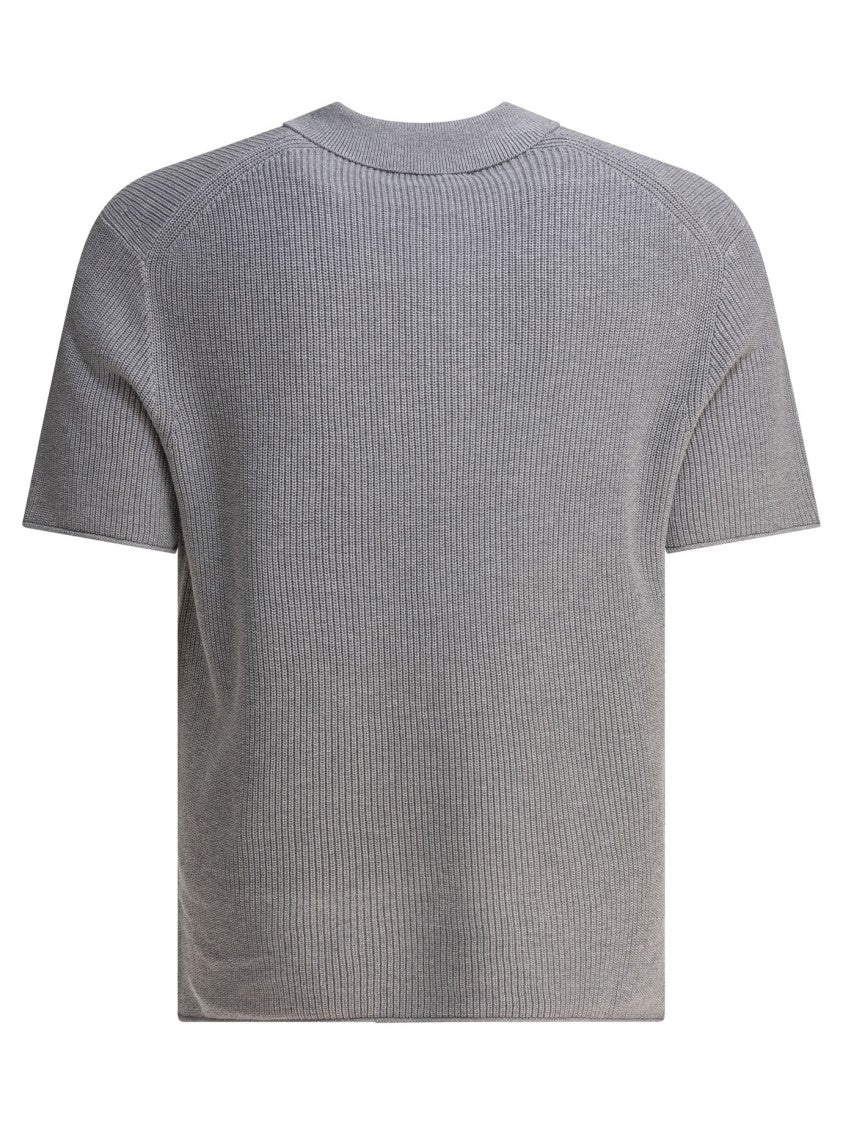 Alex Mill Textured Knit Grey Polo Shirt With Mother-Of-Pearl Buttons