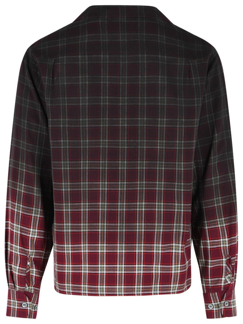 Maison Margiela Burgundy Viscose Check Shirt With Gradient Effect