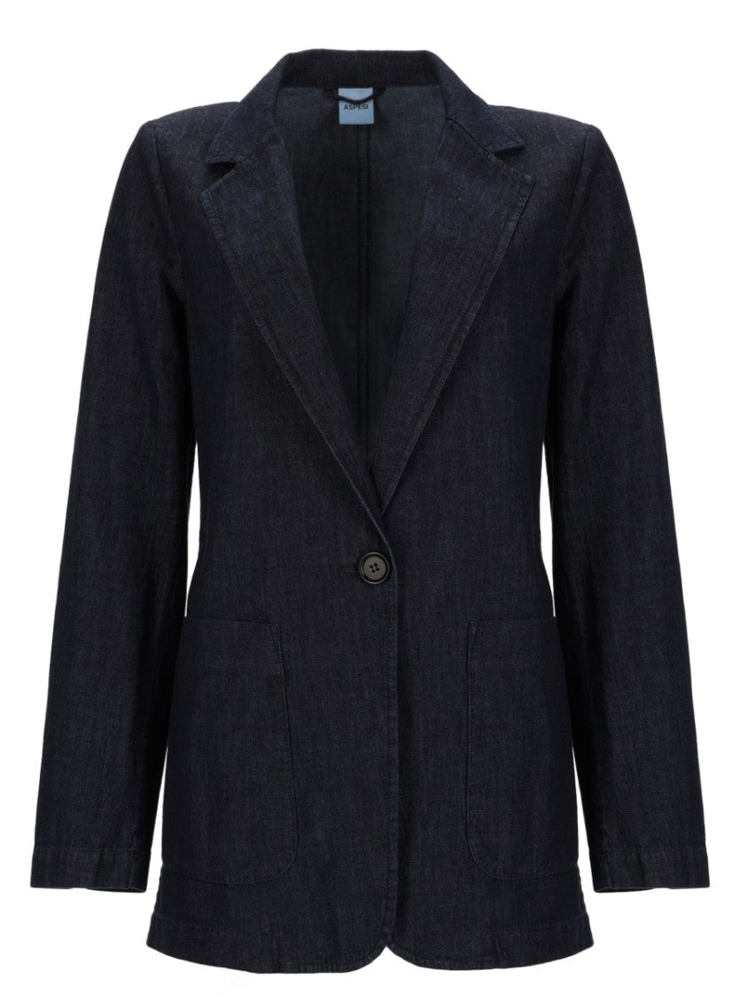 Aspesi Dark Denim Notch Lapel Cotton Jacket