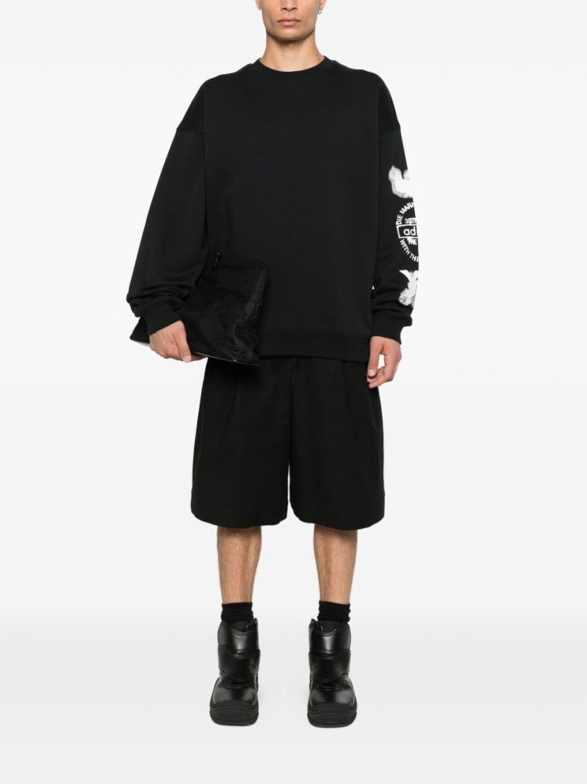 Y-3 Cloud Print Black Cotton Sweatshirt With Crew Neck Design