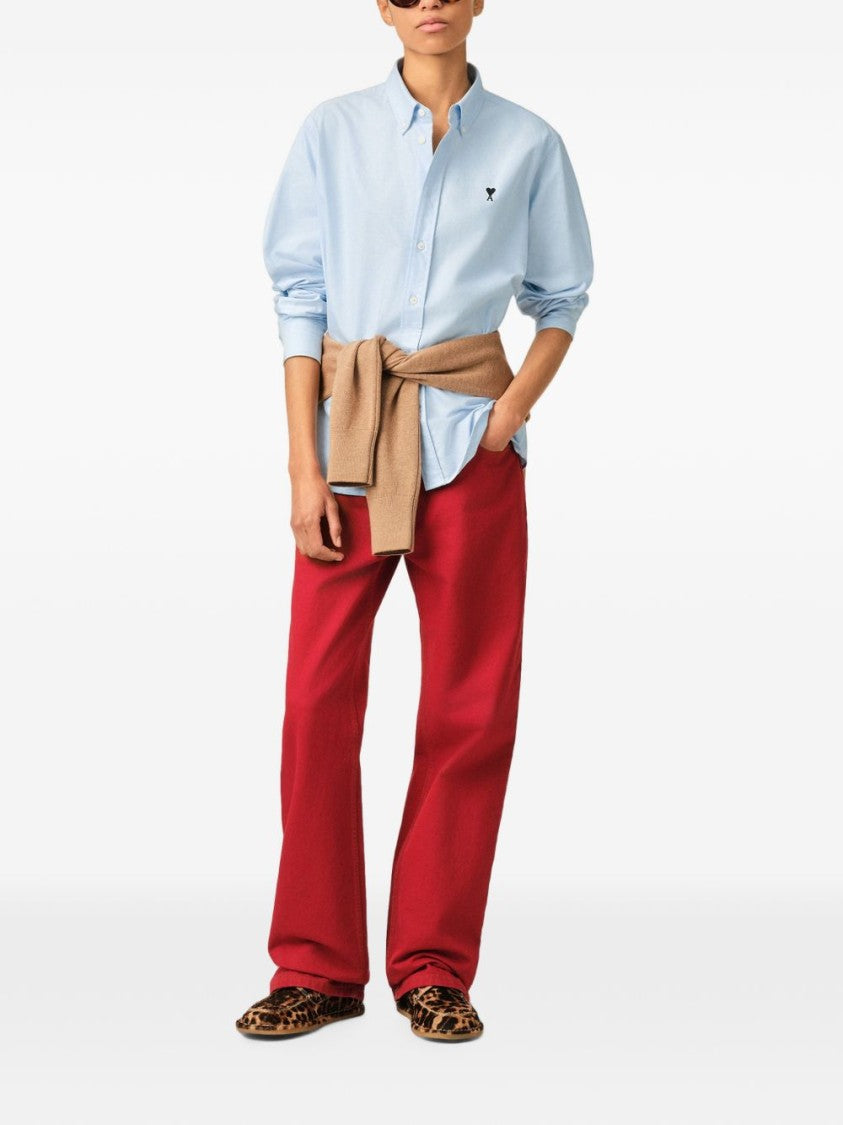 Ami Paris Button-Down Shirt With Embroidered Heart Detail
