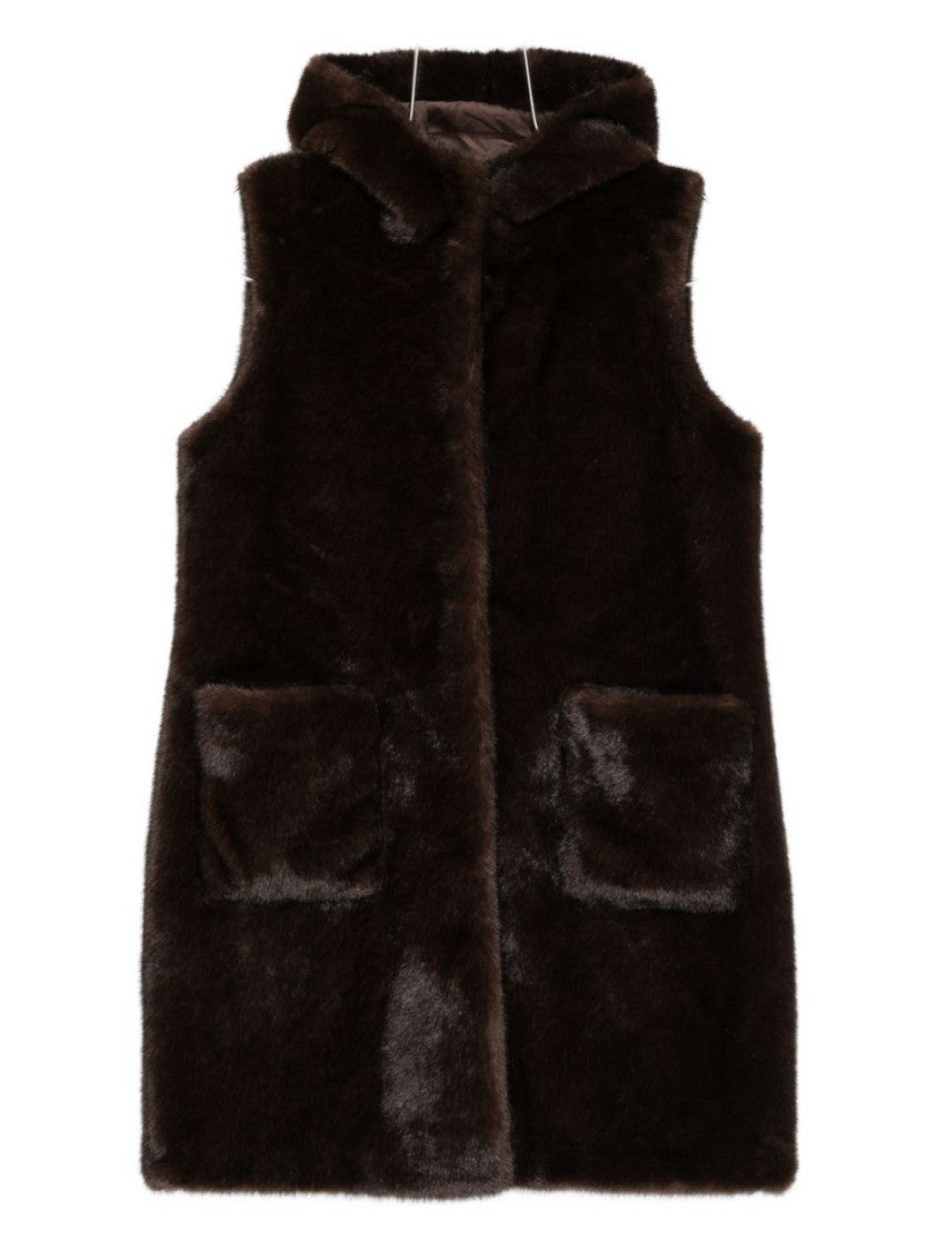 Betta Corradi Sleeveless Brown Faux Fur Coat