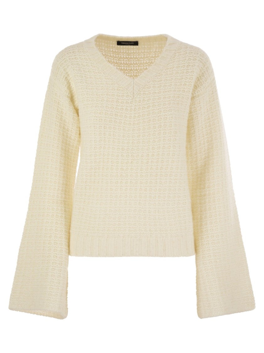 Fabiana Filippi V-Neck Sweater In Platinum With Sequins