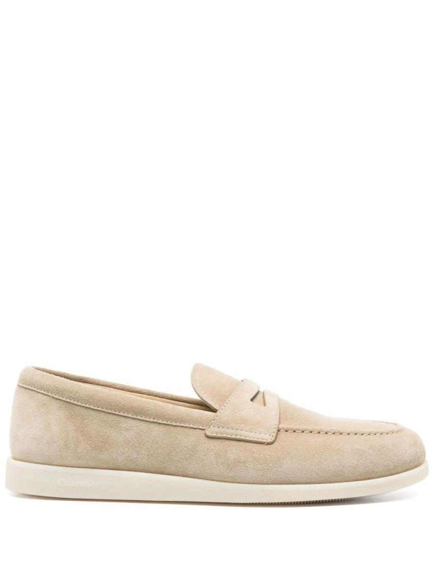 Church's Beige Suede Loafers With Classic Penny Strap Detail