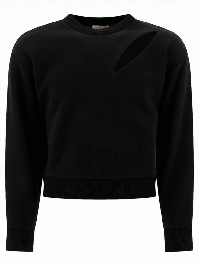 Alexander Mcqueen Cropped Black Long-Sleeve Top With Diagonal Cut-Out Detail