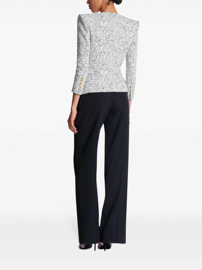 Balmain White Script Print Tailored Jacket